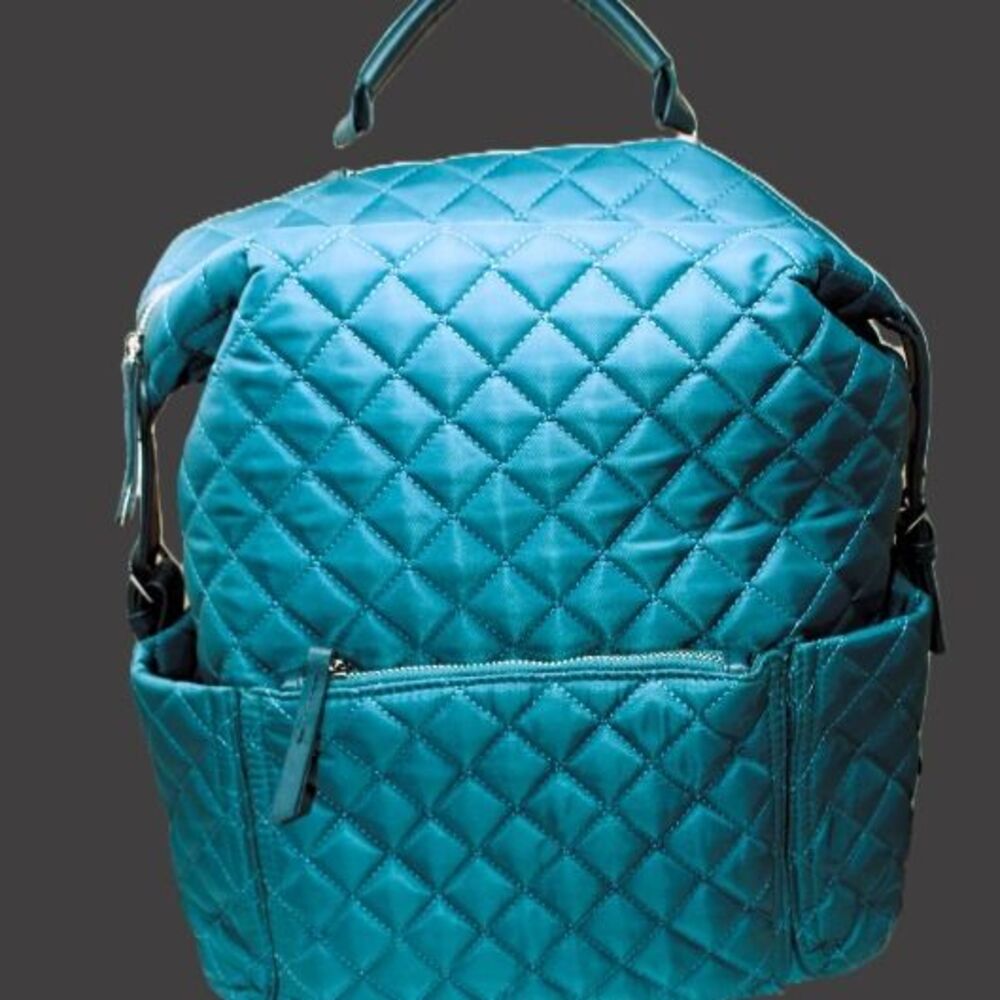 NWOT Tommy Bahama Teal Blue Quilted Backpack Bag Laptop w/Leather Details